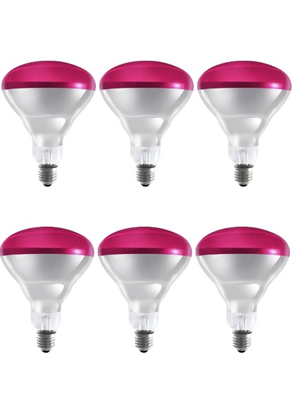 (6 Adet) 150W Kızılötesi (Infrared) Isıtıcılı Hayvan Isıtma ve Kuluçka Lambası (Kırmızı Işık) E27 (Kalın Duy)