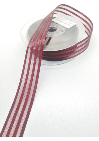 Mürdüm Saten Çizgili Şifon Kurdele 2,5cm X 25m (Hilton Kurdele) 3 Adet