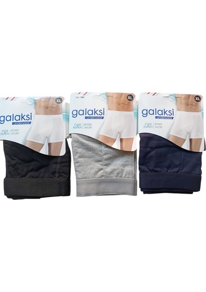 Erkek boxer pamuklu cotton 12'li ekonomik paket siyah-lacivert-gri penye esnek slim fit BGL2-1XL