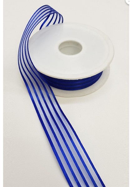 Sax Mavi Saten Çizgili Şifon Kurdele 2,5cm X 25m (Hilton Kurdele) 3 Adet