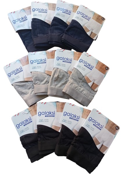 Erkek boxer pamuklu cotton 12'li ekonomik paket siyah-lacivert-gri penye esnek slim fit BGL2-1L
