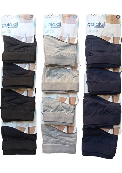 Erkek boxer pamuklu cotton 12'li ekonomik paket siyah-lacivert-gri penye esnek slim fit BGL2-1L