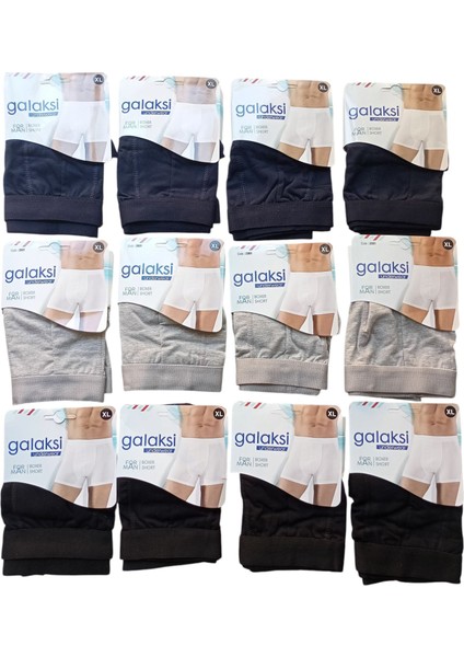 Erkek boxer pamuklu cotton 12'li ekonomik paket siyah-lacivert-gri penye esnek slim fit BGL2-1L