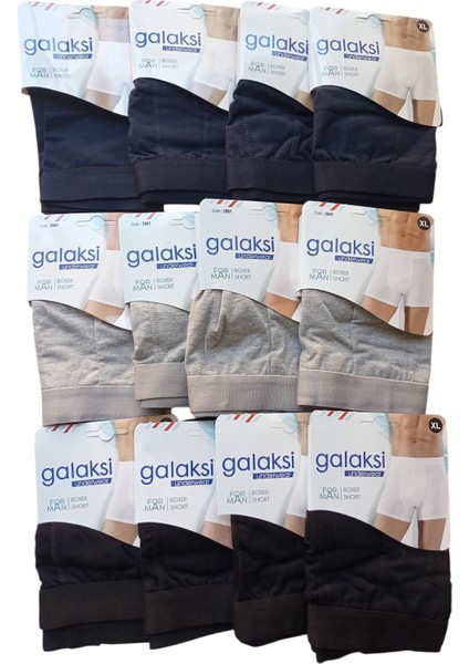 Erkek boxer pamuklu cotton 12'li ekonomik paket siyah-lacivert-gri penye esnek slim fit BGL2-1L