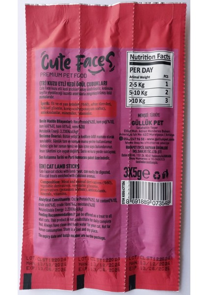 Kuzu Etli 8 Adet 3lü Kedi Stick Lamb Kedi Ödül Çubukları Cat-Sticks