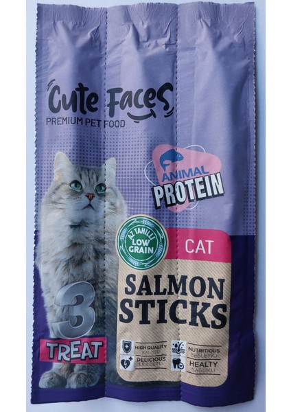 Somonlu 8 Adet 3lü Kedi Stick Salmon Kedi Ödül Çubukları Cat-Sticks