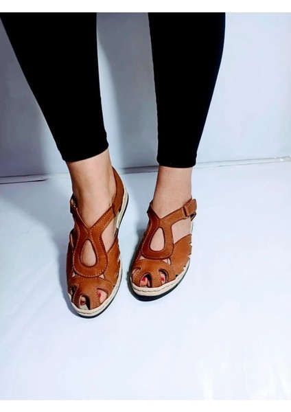 Yüksek Dolgu Topuklu Içi Dışı % 100 Deri Sandalet