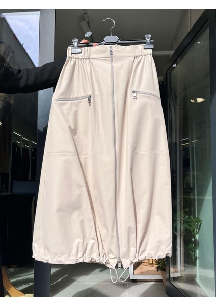 Önden Fermuarlı Etek Bej 1520