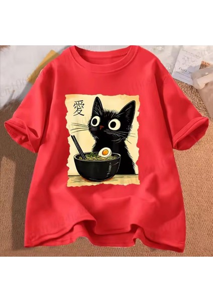 Punıx Kıds Özel Üretim Makarnacı Kedi Baskılı Yeni Stil Erkek Çocuk Yazlık Ter Tutmayan T-Shırt