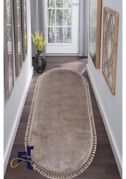 Frt Export tüylü Peluş Oval Örgü Saçaklı Peluş Yolluk Yumuşacık Yıkanabilir Antre Hol Koridor Halı