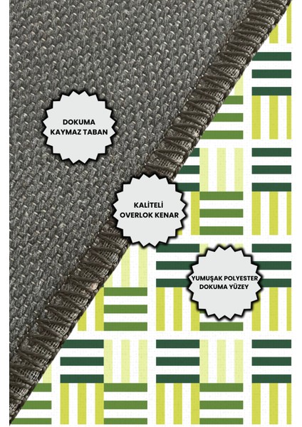 Modern Kare Desenli Kaymaz Tabanlı Dijital Baskı Oturma Odası Halısı