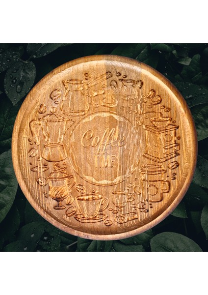 Coffee Time Temalı Ahşap Kahve Sunum Tepsisi fiyatları