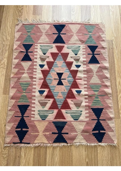 87 x 110 cm Küçük Pembe ve Mavi Türk Kilimi, El Dokuma Vintage Yün Kilim, Bohem Tarzı Benzersiz Ev Hediyesi fiyatları