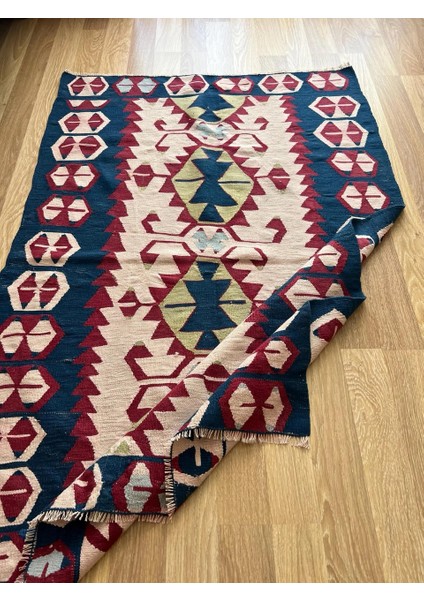 104X158 cm Kırmızı ve Mavi Akrep Motifli Kilim, Küçük El Dokuma Vintage Kilim, Modern Ev Kilimi fiyatları