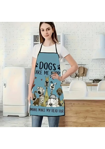 Renkli Köpek Desenli Polyester Önlük - Kolsuz, Dayanıklı Mutfak & Temizlik Ev Önlüğü