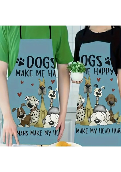 Renkli Köpek Desenli Polyester Önlük - Kolsuz, Dayanıklı Mutfak & Temizlik Ev Önlüğü