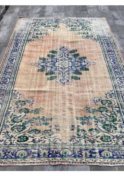 310X222 cm Büyük Mavi ve Yeşil Türk Kilimi, Yumuşak ve Şık Halı, El Dokuma Vintage Halı, Oversize Halı