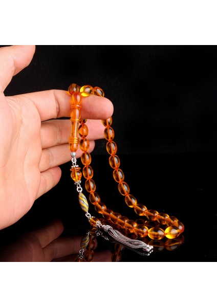 925 Ayar Gümüş Mineli Püsküllü Sarı Renk Ateş Kehribar Tesbih fiyatları
