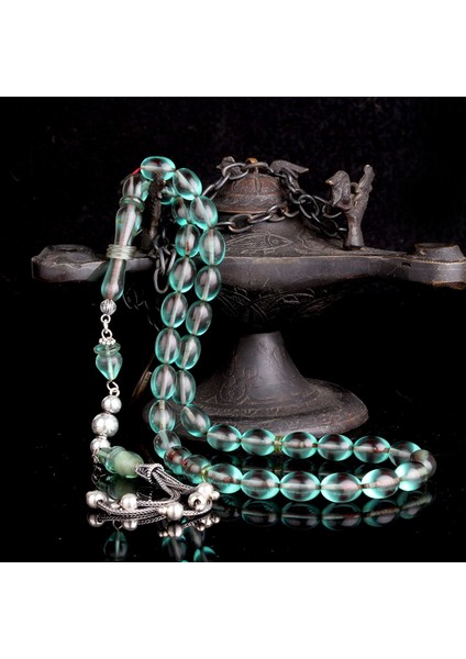 925 Ayar Gümüş Mineli Püsküllü Su Yeşili Ateş Kehribar Tesbih modelleri