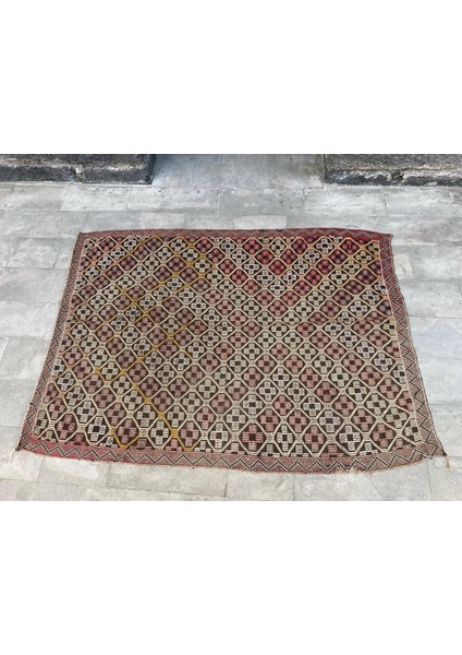 183X250 cm Geometrik Desenli Kilim, El Dokuma Şık Vintage Kilim, Harika Kondisyonlu Halı, Ev Hediyesi