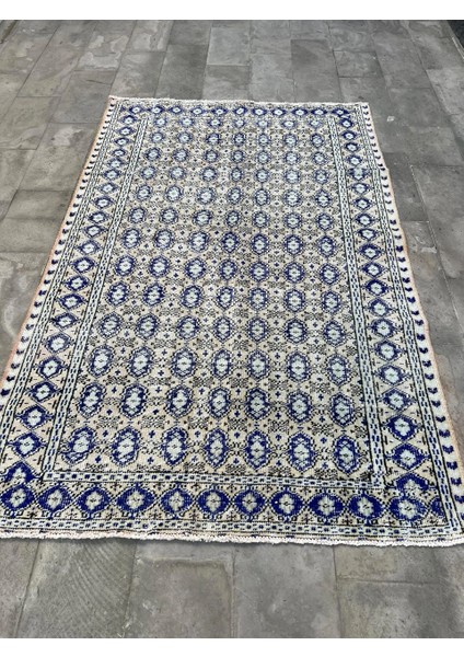 166 x 258 cm Mavi ve Bej Türk Halısı, Ender Desenli Zarif Kilim, El Dokuma Vintage Kilim, Şık Bohem Kilim