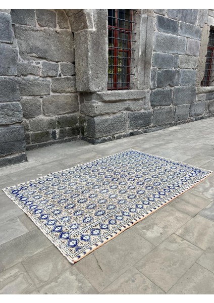 166 x 258 cm Mavi ve Bej Türk Halısı, Ender Desenli Zarif Kilim, El Dokuma Vintage Kilim, Şık Bohem Kilim indirimleri