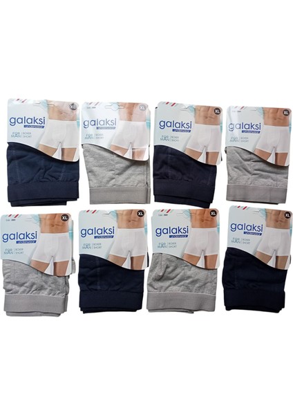 Erkek boxer pamuklu cotton 8'li ekonomik paket lacivert/gri çift renkli slim fit esnek yumuşak penye BGL8-2S