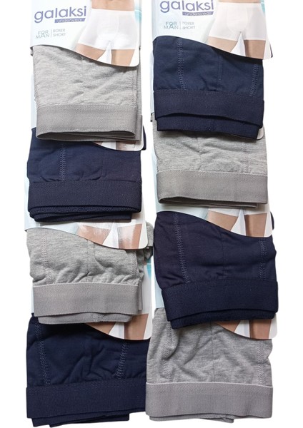 Erkek boxer pamuklu cotton 8'li ekonomik paket lacivert/gri çift renkli slim fit esnek yumuşak penye BGL8-2S