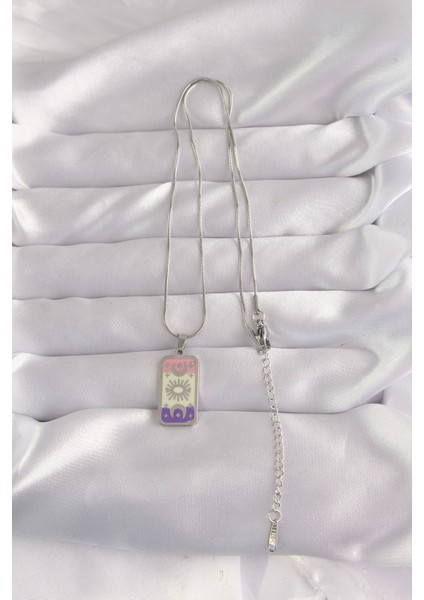 316L Çelik Gümüş Renk Karışık Mineli Ay Figür Tarot Kolye