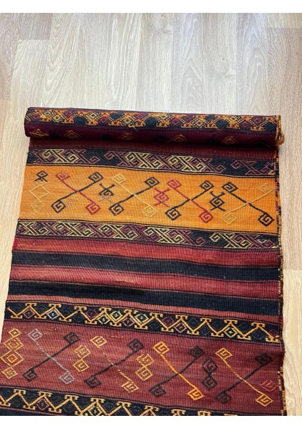 66X377 cm Koyu Renkli Uzun Kilim, El Dokuma Vintage Yün Halı, Geleneksel Anadolu Koridor Halısı, Harika Desenli Yolluk modelleri