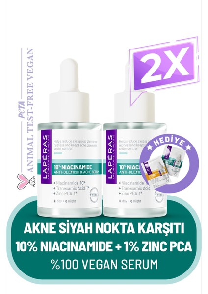 Siyah Nokta Karşıtı %10 Niacinamide %1 Tranexamic Acid %1 Zinc Pca Vegan Serum 2'li Paket