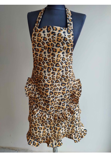 Leoparlı Fırfırlı Mutfak Önlüğü