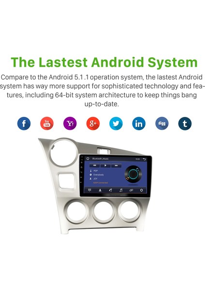 Toyota Matrix 2009-2014 Android Auto Carplay Navigasyon Multimedya Sistemi modelleri