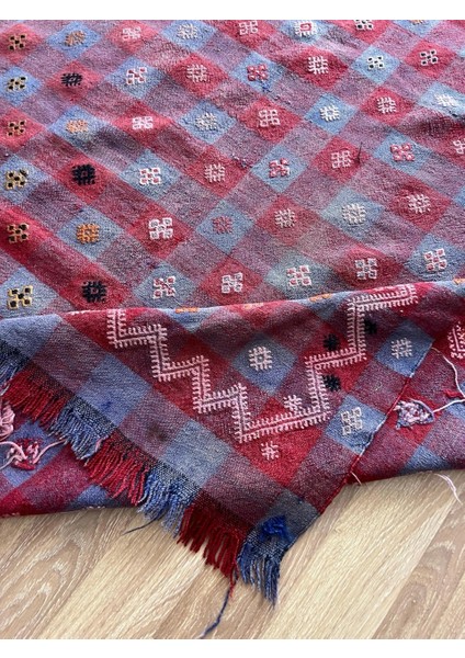 160 x 280 cm Büyük Kırmızı Türk Kilimi, El Dokuma Yün Kilim, Kare Desenli Kilim, Antika Anadolu Halısı, Ev Hediyesi fırsatları