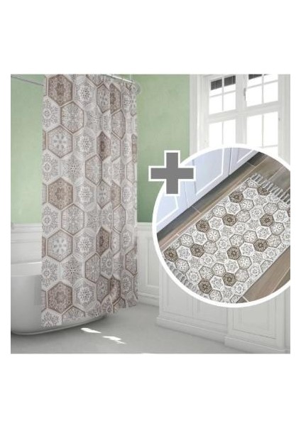 Banyo Paspas ve Tek Kanat Duş Perdesi 1 x 120 x 200 Set Banyo Halısı 2345