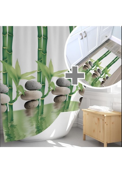 Banyo Paspas ve Tek Kanat Duş Perdesi 1 x 120 x 200 Set Banyo Halısı 10056