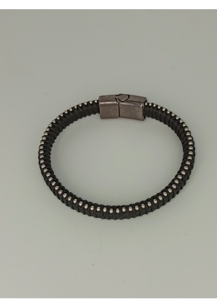 Dezury Siyah Deri Bileklik Düz Ip Sarma Nikel Klips Erkek Large fiyatları