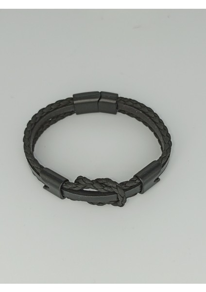 Dezury Siyah Deri Bileklik Bağlılık Düğümlü Örgülü Siyah Klips Erkek Large fiyatları