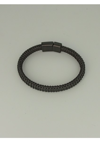 Dezury Siyah Deri Bileklik Düz Ip Sarma Nikel Klips Erkek Large fiyatları