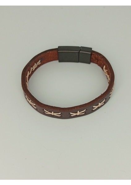 Dezury Kahverengi Deri Bileklik Bej Dikişli Siyah Klips Erkek Large fiyatları