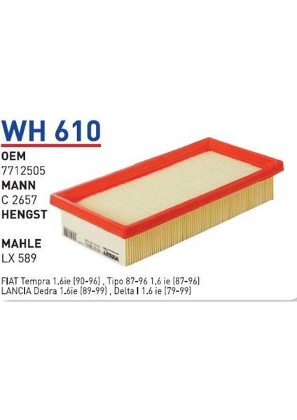 Wh610 Oem 7712505 Fiat tempra tipo enj 1.6ie (90-96) Otomobil hava filtre air filter