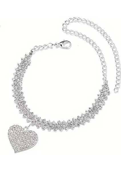 Kalpli Kristal Taşlı Halhal Gümüş Kaplamalı fırsatları