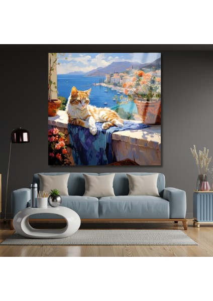 Liman Manzarası ve Kedi Kırılmaz Cam Tablo Dijital Baskı Tablo Modeli