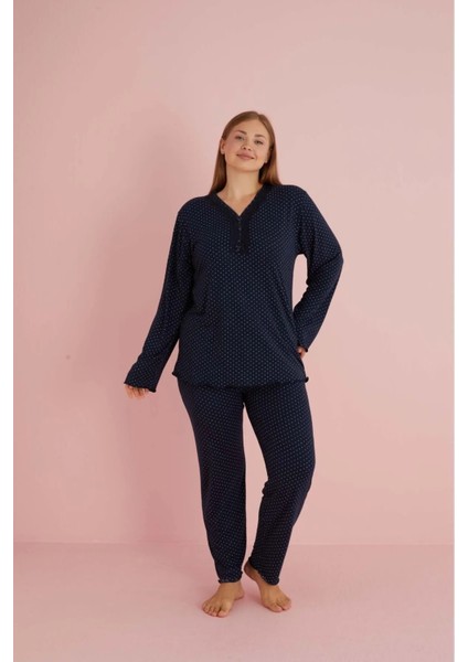 Kadın Büyük Beden Desenli Yakası Düğmeli Uzun Kollu Bambu Pijama Takımı fiyatları