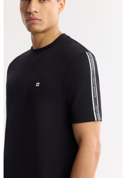 Erkek Siyah Bisiklet Yaka Baskı Detaylı İnterlok T-Shirt A51Y1150