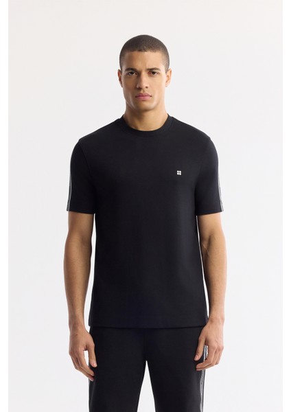 Erkek Siyah Bisiklet Yaka Baskı Detaylı İnterlok T-Shirt A51Y1150