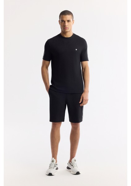 Erkek Siyah Bisiklet Yaka Baskı Detaylı İnterlok T-Shirt A51Y1150