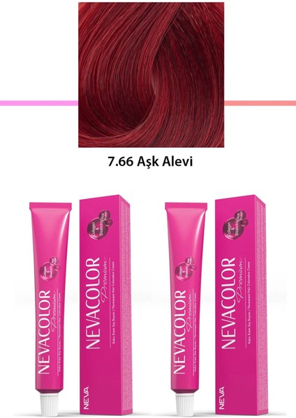 2'li Set Premium 7.66 Aşk Alevi - Kalıcı Krem Saç Boyası 2 x 50 gr Tüp
