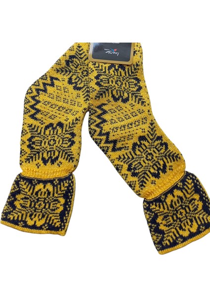 Çorap patik kışlık yünlü orlon karışım akrilik motifli sarı siyah standart beden yetişkin unisex ÇP4-2