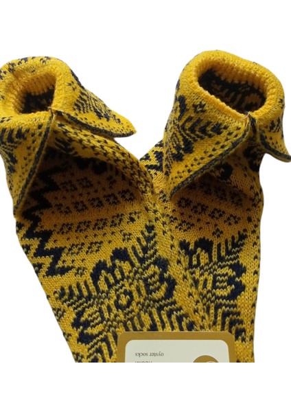 Çorap patik kışlık yünlü orlon karışım akrilik motifli sarı siyah standart beden yetişkin unisex ÇP4-2